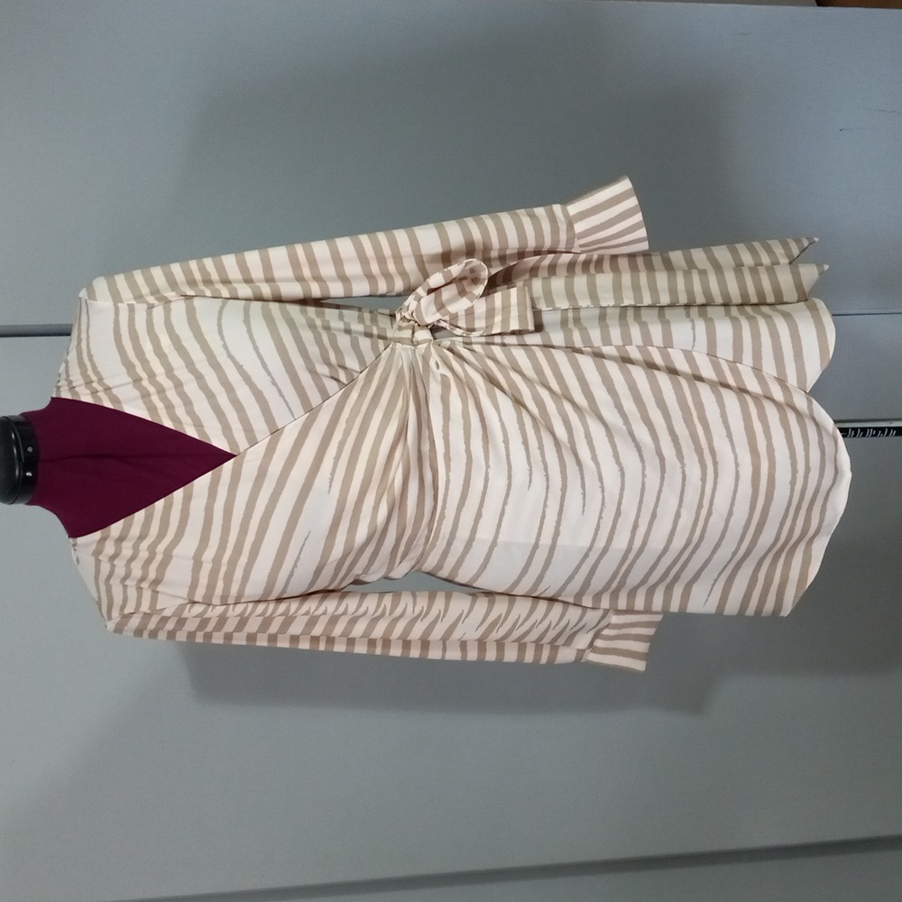 H&M Striped Wrap Dress with Tie Waist Beige And Tan Color Size M